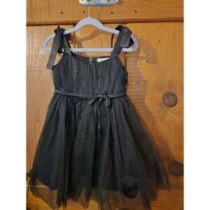 NNJXD Girls Black Tulle Pearl Party Dress Shimmer Sleeveless Size 110 4-5 yrs.